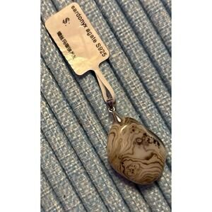 NEW Natural Sardonyx Agate Land‎ Crystal Pendant w/ 925 SS Loop